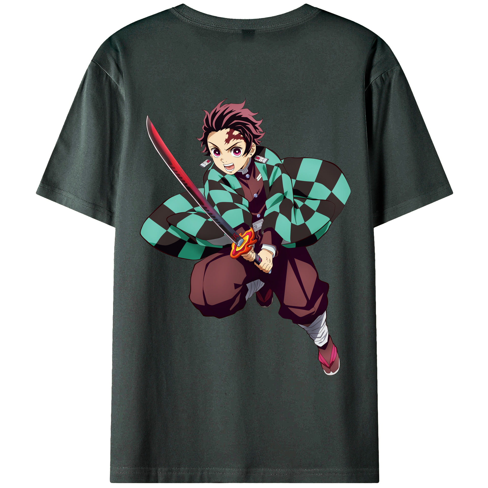 （画像用） 鬼滅の刃 竈門 炭治郎／かまど たんじろう Kamado Tanjirou 綿100％ メンズ半袖Tシャツ（バックプリント） 通気性